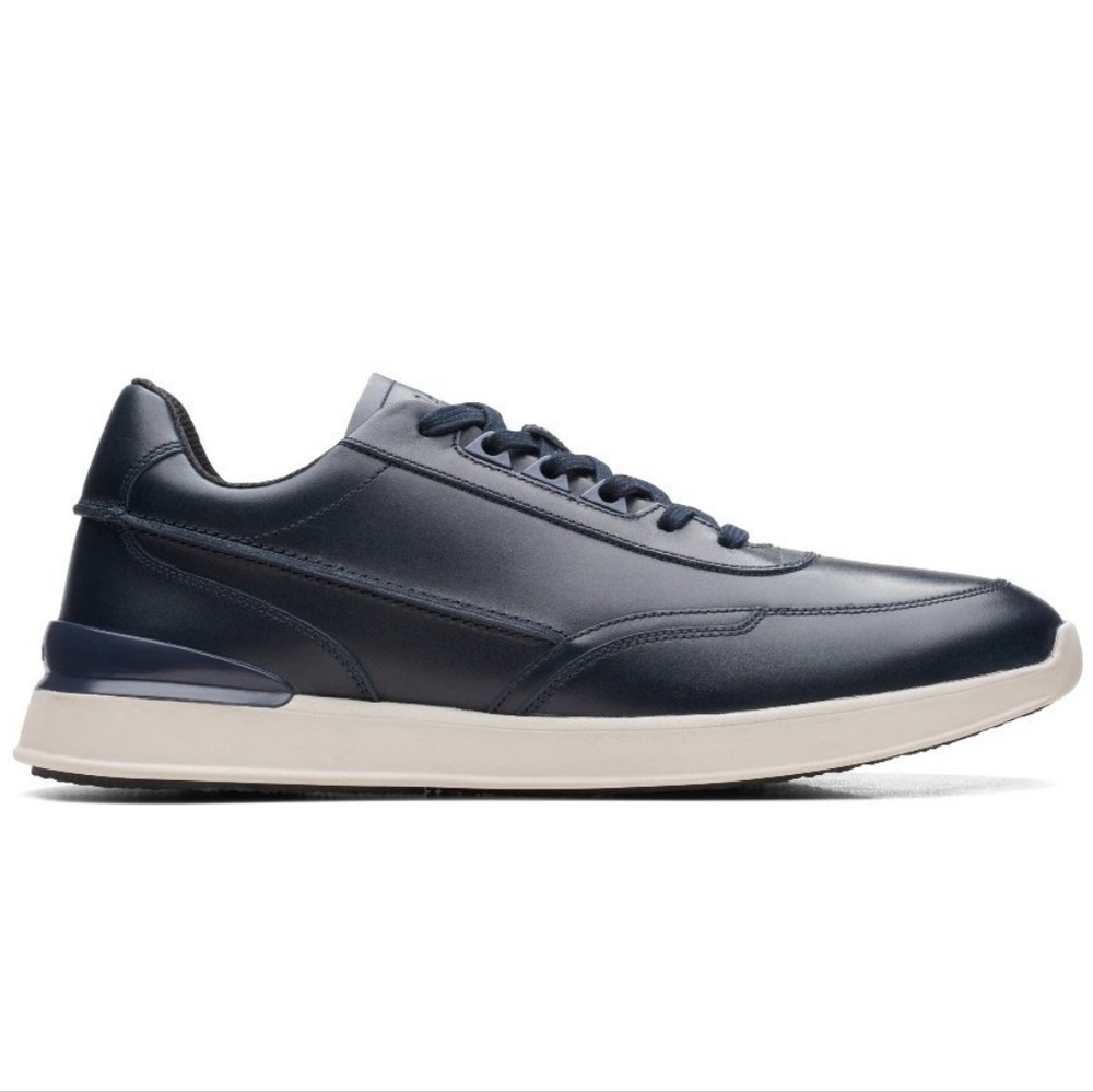 New Men’s Clarks Racelite Lace-Up Leather Sneakers Navy Dark Blue Size 10½ 10.5